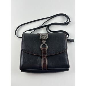 Brighton Nepal Organizer Crossbody Bag Black pebbled Leather Silver Hardware